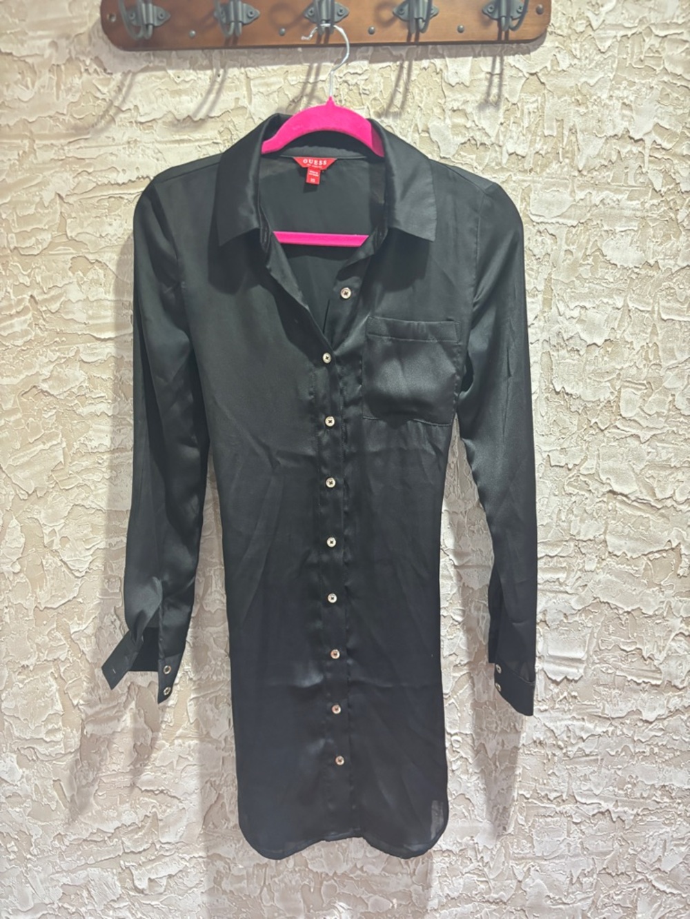 Guess Black Satin Shirt Dress